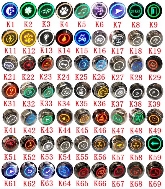 16/19/22MM Customized Metal Button Switch LED With Socket 12V 24V Black/Silver Waterproof Suitable for Cars, Ships, Motorcycles
