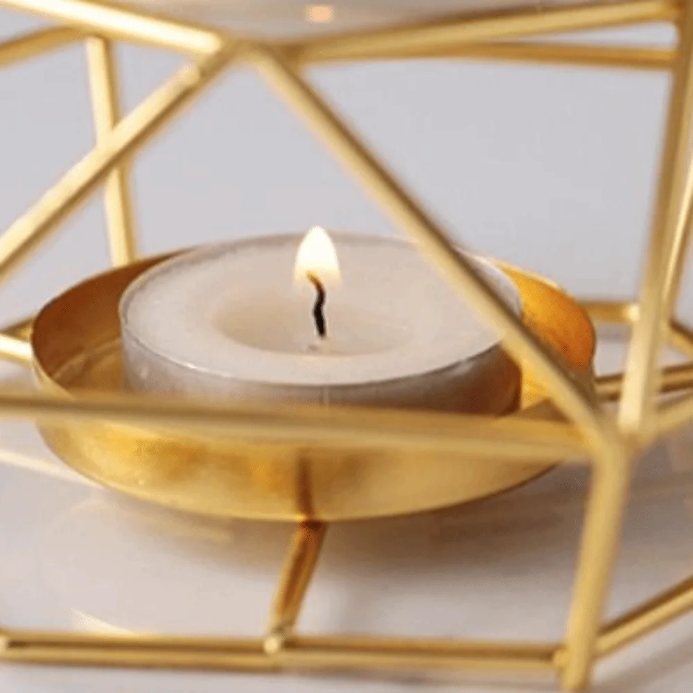 Candle Stand Gold Candle Holder Rhombus Shape Creative Aromatherapy Stove Romantic Elegant Tealight Holder Table Decorations
