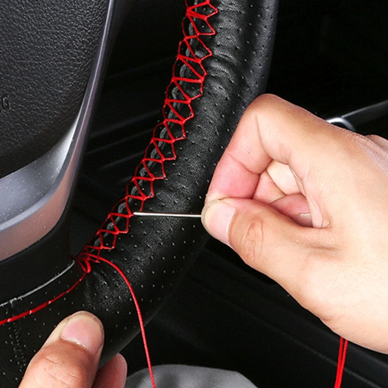 Steering Wheel Cover GNUPME Hand-Stitched 36-40cm DIY Leather Braid With Needles Thread Car-Styling
