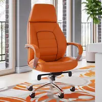 Genuine Leather Aluminum Base High Back Executive ChairHeavy People Ergonomic Back - Office Chair Orange 1