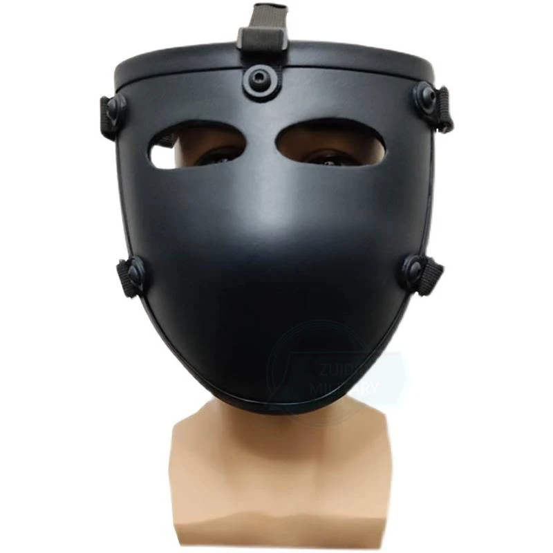 Vue éclatée du masque balistique NIJ IIIA réutilisable avec ses composants : coque, visière, système de fixation