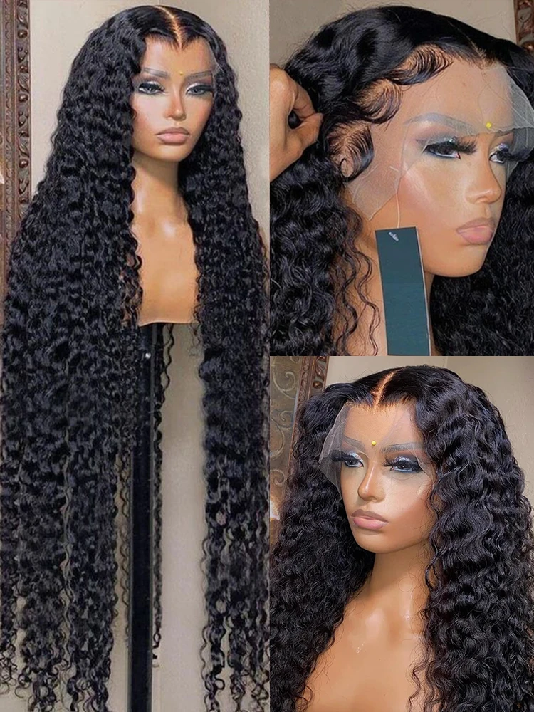 Perruque Lace Front Wig Deep Wave Brésilienne Naturelle Bouclée, Cheveux Humains, 13x6, 13x4, Pre-Plucked, 40 Pouces, pour Femme
