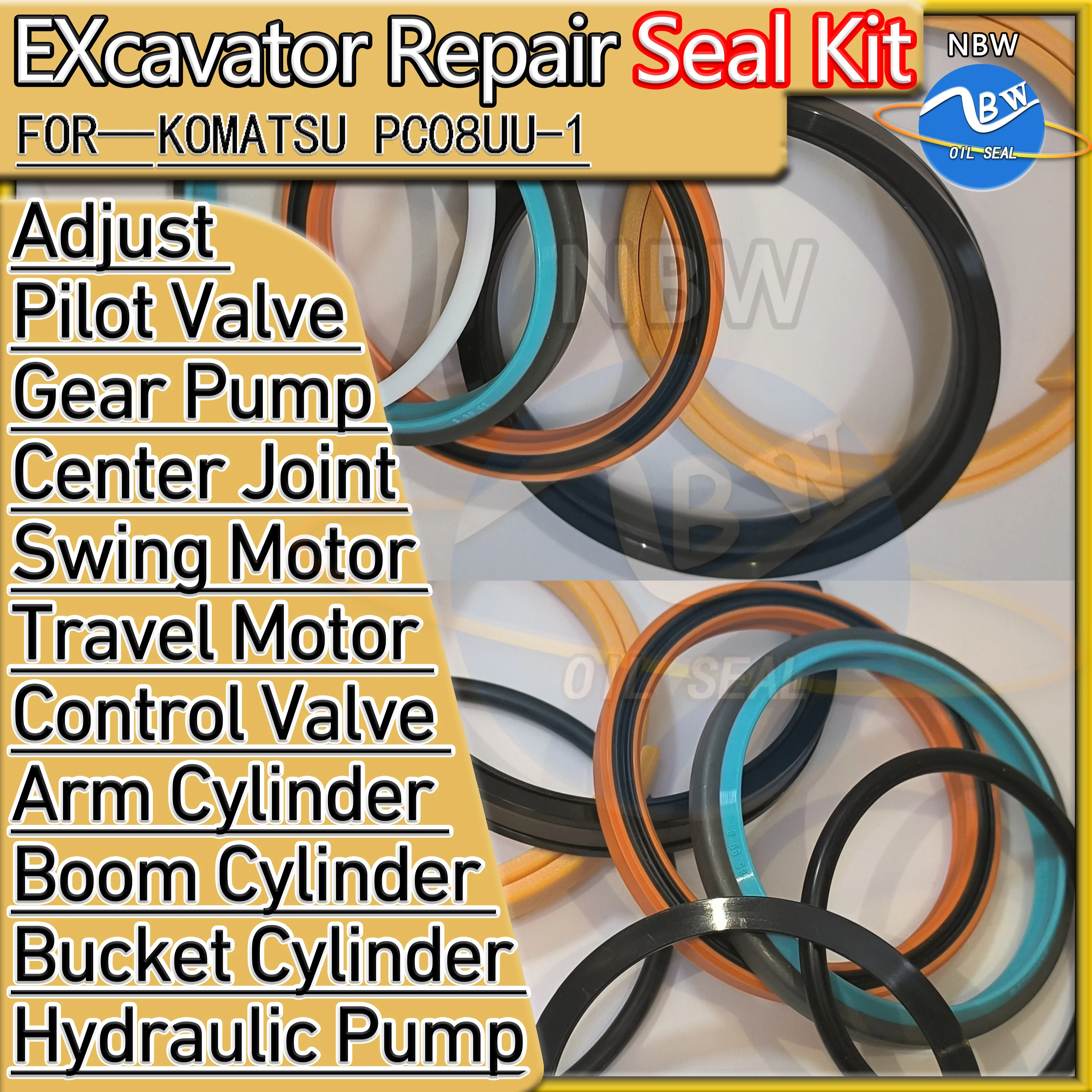 

KOMATSU PC08UU-1 Cylinder Oil Seal Kit BOOM ARM Bucket For Excavator Hydraulic Pump Repair O-ring ZENOAH PC08UU1 Center Joint