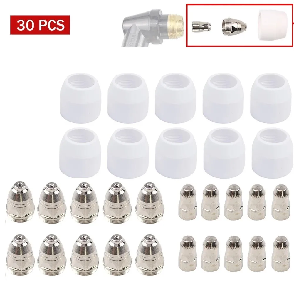 

30 Pcs CUT80 LG80 80A Inverter Plasma Cutter P80 Electrode Tip TIP 80Amp Shield Porcelain Cup For Welding Cutting Accessories