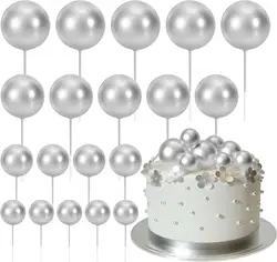 Elegant Gold Mini Ball and Balloon Cake Topper Set - 20 - Piece Decorative Picks (Silver)