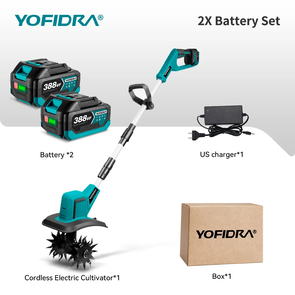 YOFIDRA Brushless Electric Garden Tiller, Lawn Mower Rototiller For Soil Cultivation Garden Tool For Makita 18V Battery Pin