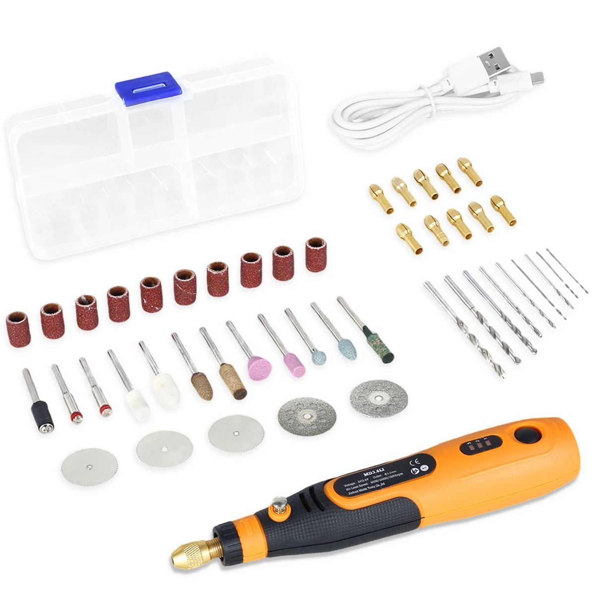 

46pcs Cordless Rotary Tool Kit 3.6V Power Electric Rotary Tool 5000-15000 RPM 3-Speed Rotary Accessory Kit USB Charging Power