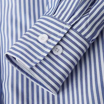 Women Spring Summer Blouses Shirts Lady Fashion Casual Long Sleeve Turn-down Blue Stripes Blusas Tops - Image 5