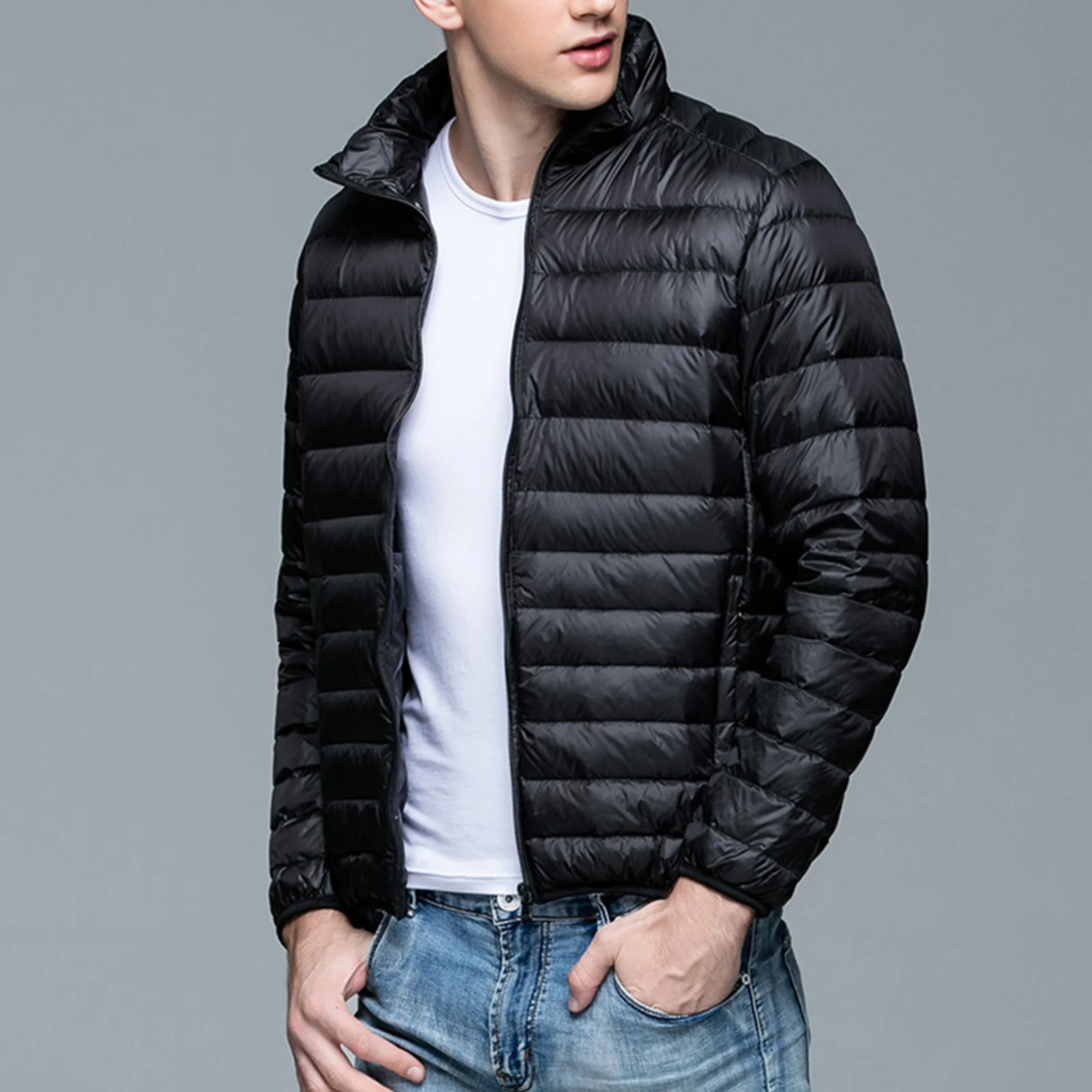 Winter Men's Down Jacket Ultra Light Solid Jackets Male Windbreaker ...