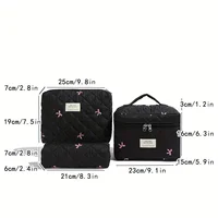 3pcs sets Cute Bow Flower Quilted Makeup Bag Women Cosmetic Organizer Female Handbag Portable Toiletry Case For Travel 2