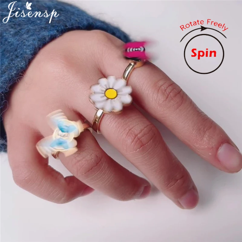 Adjustable Rotatable Butterfly & Daisy Anti-Stress Fidget Ring