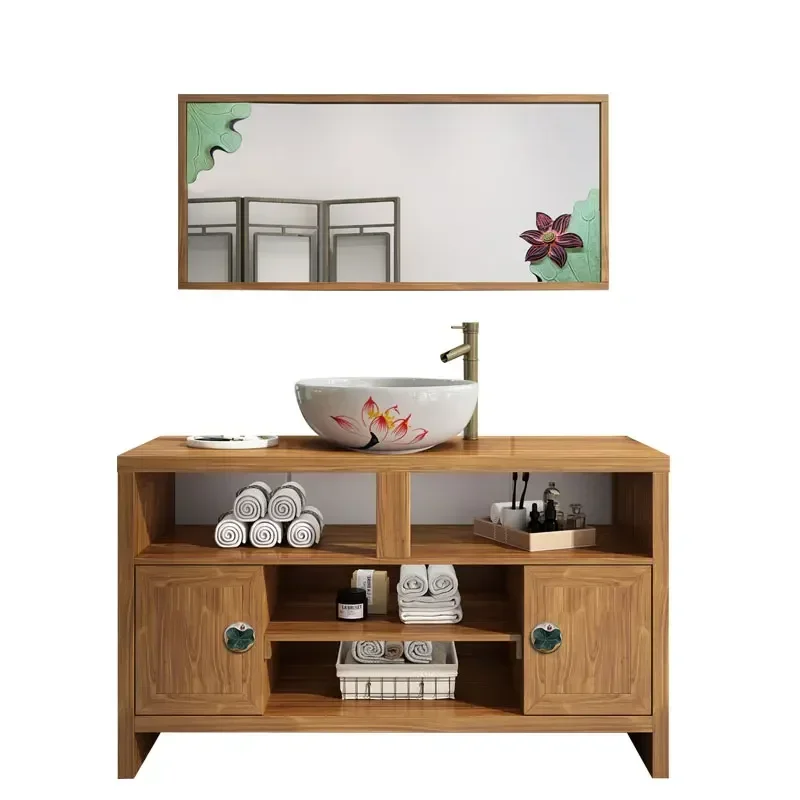 ~Y Chinese style light luxury bathroom cabinet antique art washbasin combination bathroom washbasin set