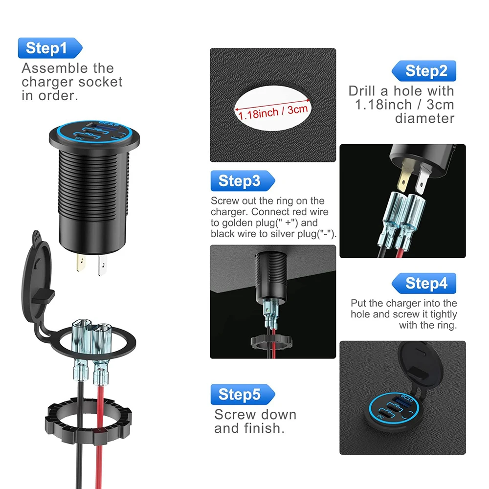 High-Power USB-C Car Charger with Dual Fast-Charging Ports and Waterproof Switch