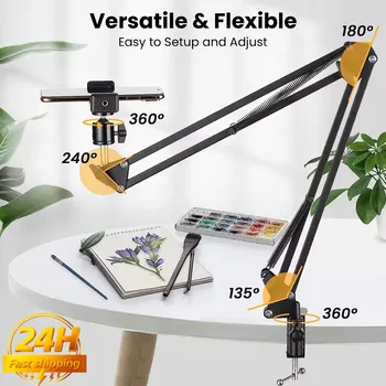 Treppiede con braccio flessibile per supporto telefono da tavolo, pieghevole, con ancoraggio a 360° ° Supporto Girevole per Fotografia e Video da Tavolo per Laptop e Desktop