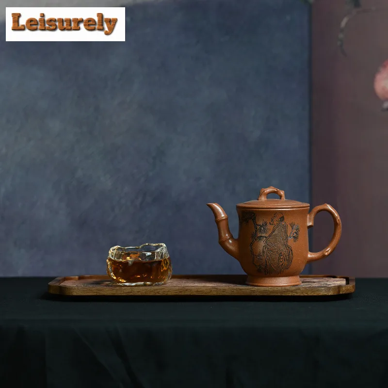 200ml Ancient Yixing Purple Clay Teapots Artists Handmade Pine Bamboo Pot Raw Ore Downhill Mud Kettle Chinese Zisha Tea Set Gift