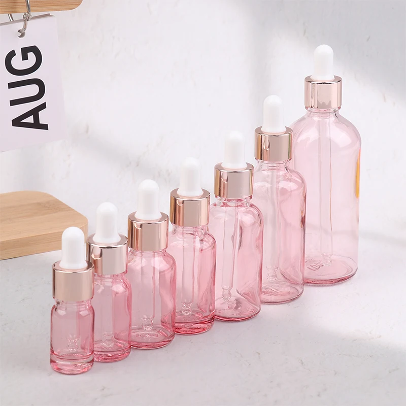 Pink Glass Dropper Bottles for Essential Oils