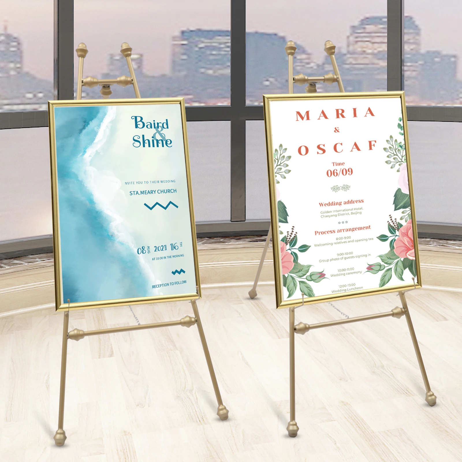 Gold Foldable Floor Easel Stand Tall Wedding Shops Display Rack Drawing Poster Display Stand Wedding Paty 2Pcs