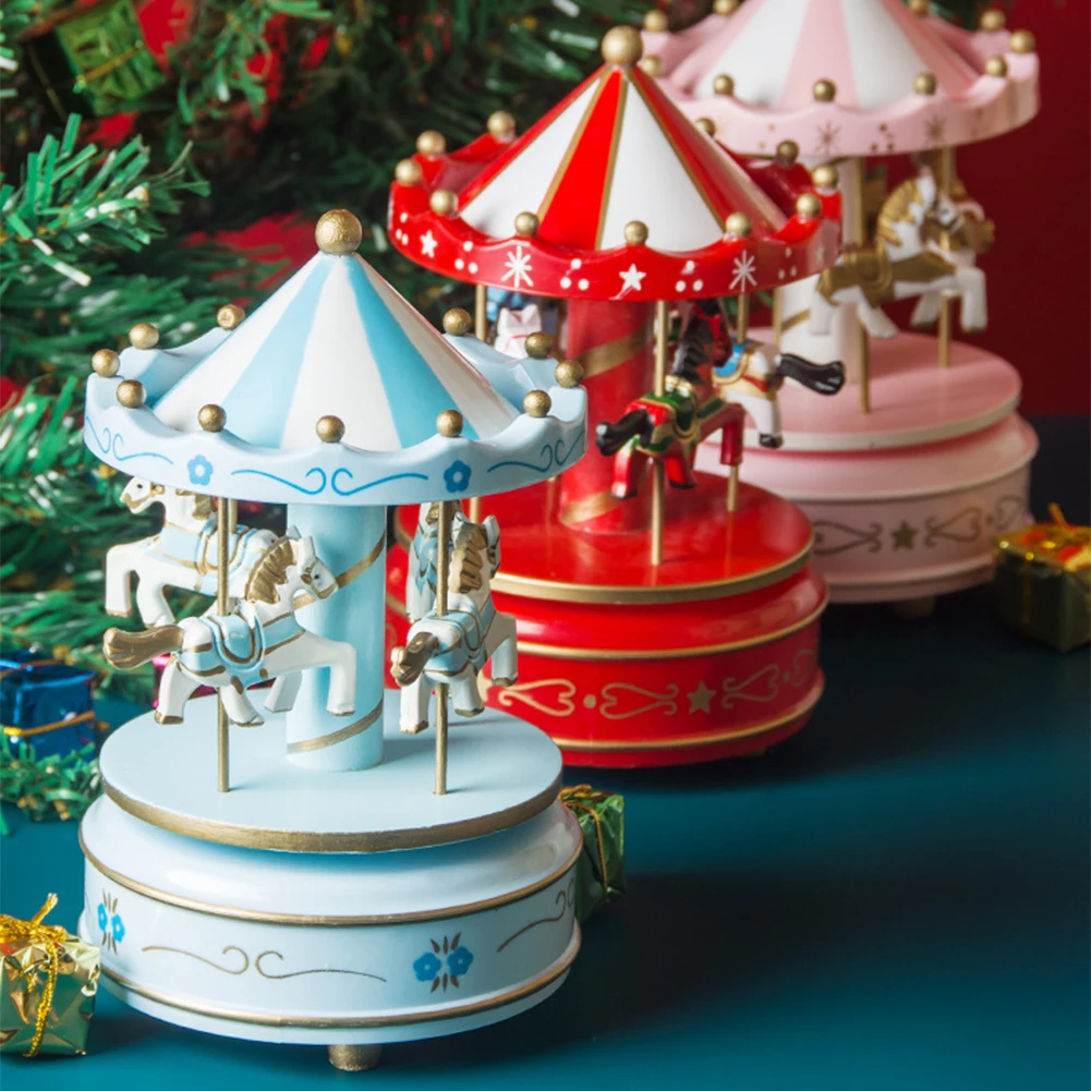Christmas Musical Carousel Carousel Horse Collectable Figurine 6.3inch Rotating Musical Horse Birthday Gifts for Children Kids music box,carousel music box