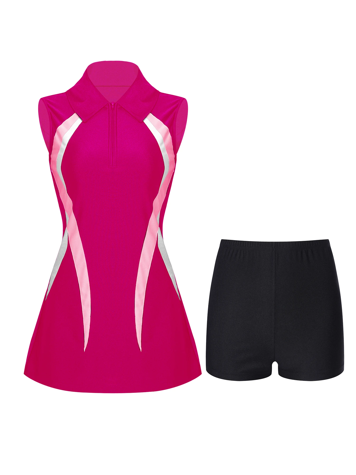 Womens Tennis Dresss Badminton Golf Outfit Sportswear Outdoor Activities Sleeveless Zipper Athletic Dress with Shorts Sports Set