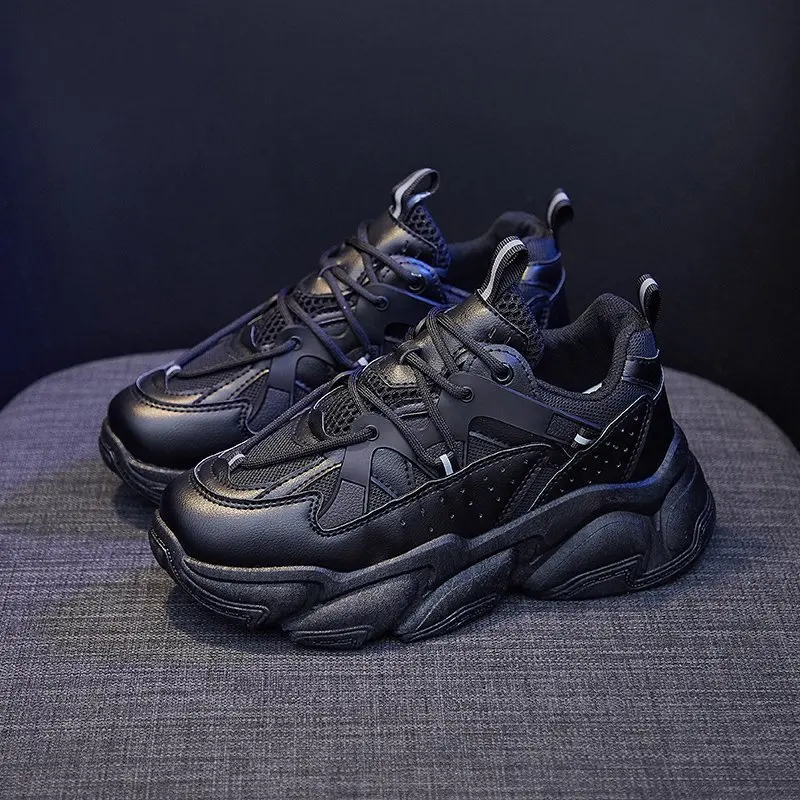 YeddaMavis Women Chunky Sneakers Running Shoes Fashion New Female Black White Platform Thick Sole Casual Woman Vulcanize Shoes