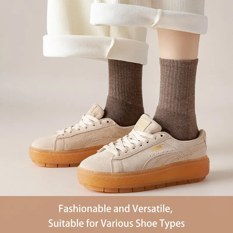 5 Pairs of Women Is Autumn and Winter Solid Color Simple Plush Fleece Thick Warm Fashion Comfortable Mid-tube Socks 5