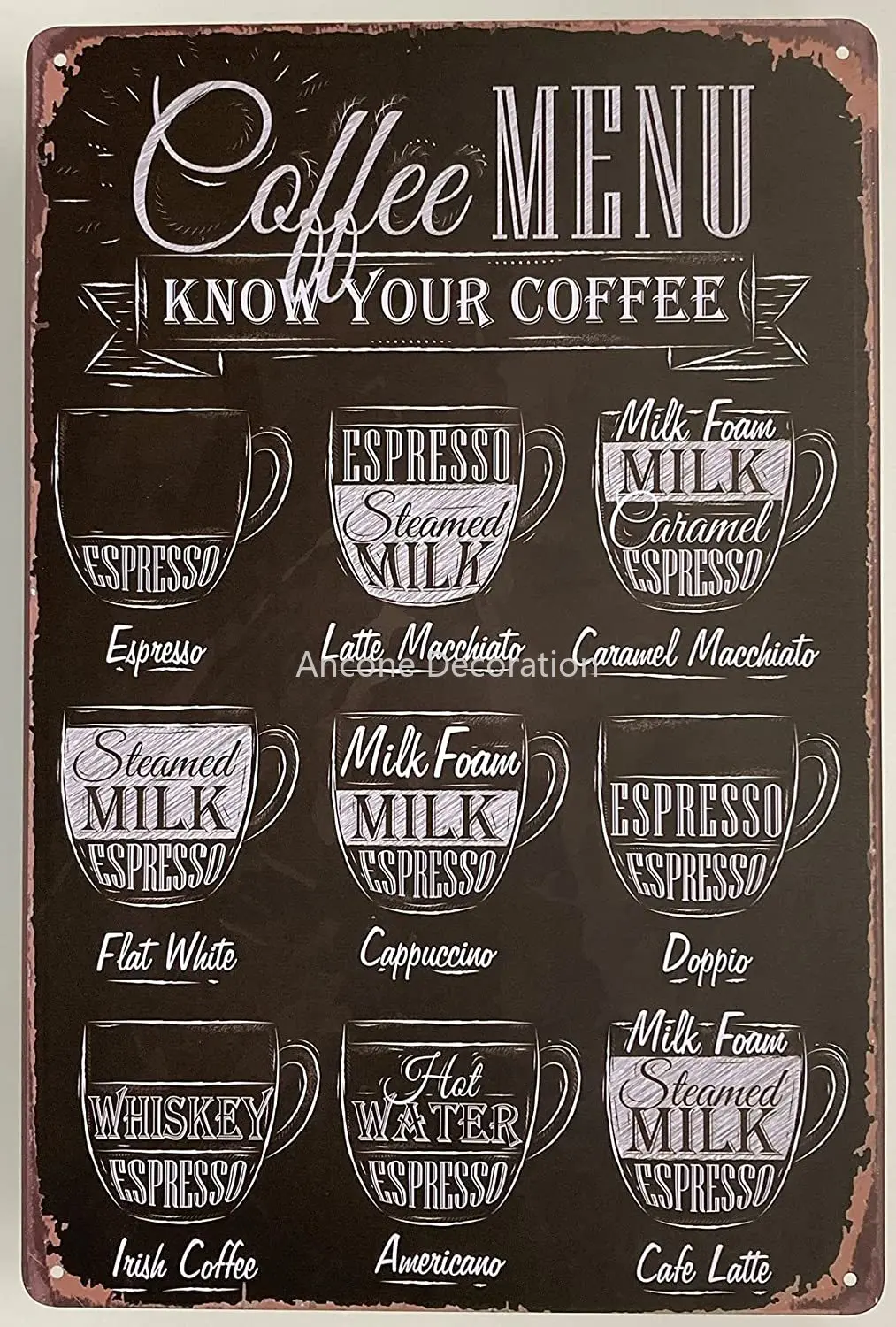 

Tin Metal Wall Sign Coffee Lover Bar Menu with Coffee Recipes Fun Decorative Poster for Home Bar Room Garage Kitchen