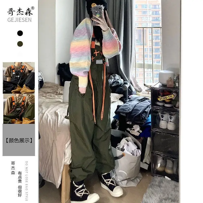 Korean style work overalls men summer thin style trendy brand Japanese retro design trendy niche casual couple one piece pants