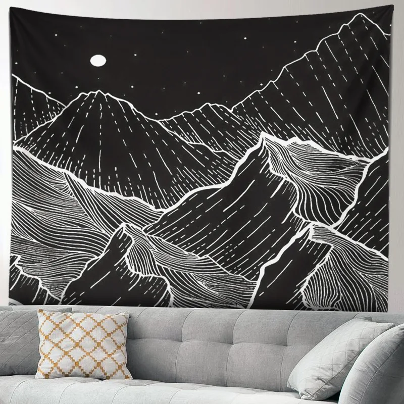Home tapestry hanging cloth black and white sun skull sea wave background sofa painting decoration