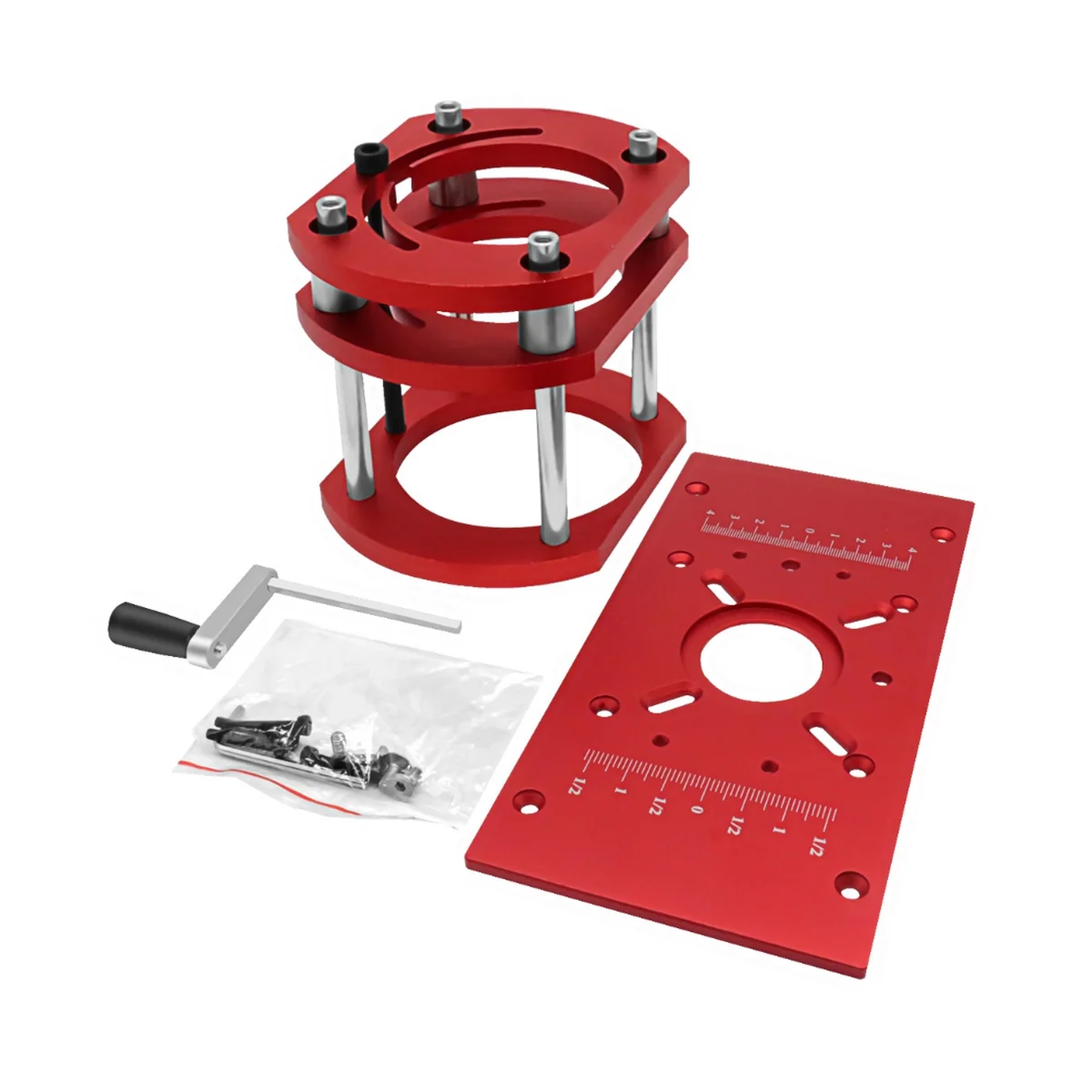 

Router Lift with Fixed Base-Router Insert Plate-Woodworking Universal Router Lift Base for 65mm Dia Router Motor-Red