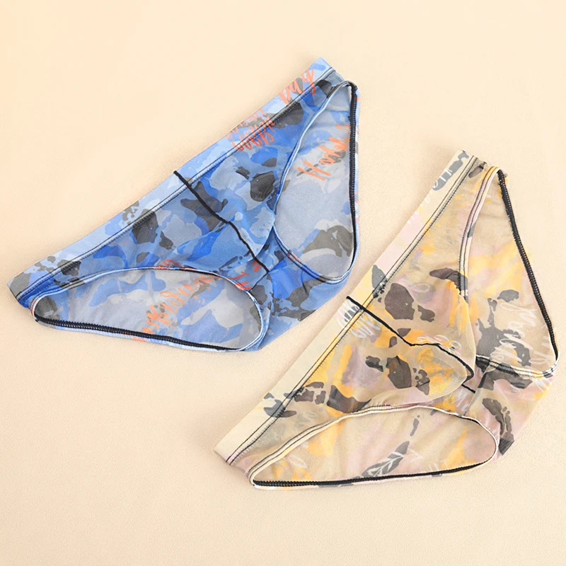 

Mens Printing Briefs Bulge Pouch Panties Male Breathable Mesh Underwear Low-Rise Bikini Trunks Soft Underpants Man's Lingerie