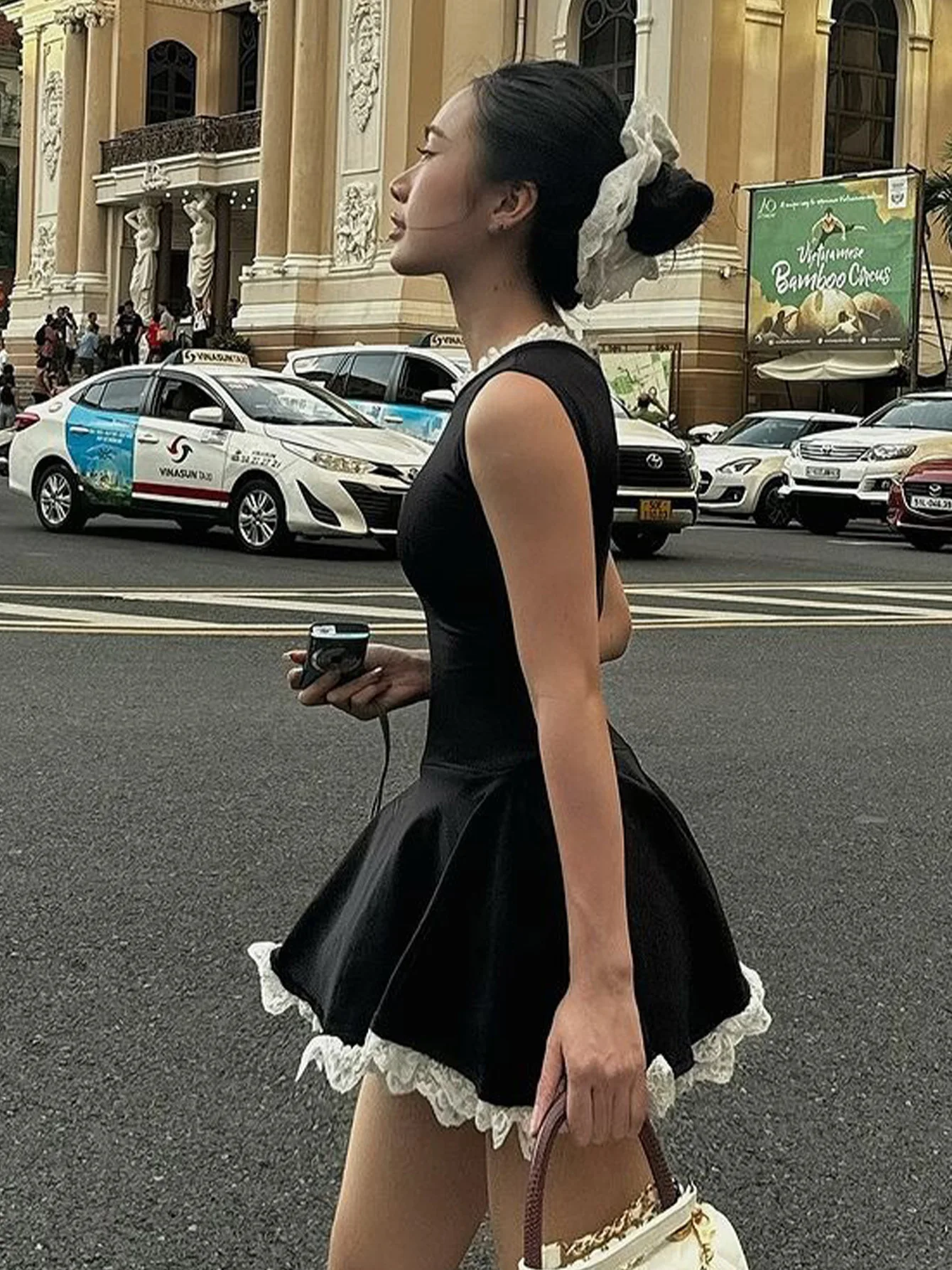 Autumn Lace Patchwork Mini Dress For Women Ruffled Sleeveless Elegant Slim Party Dress Gown Female Luxury High Waist Dress