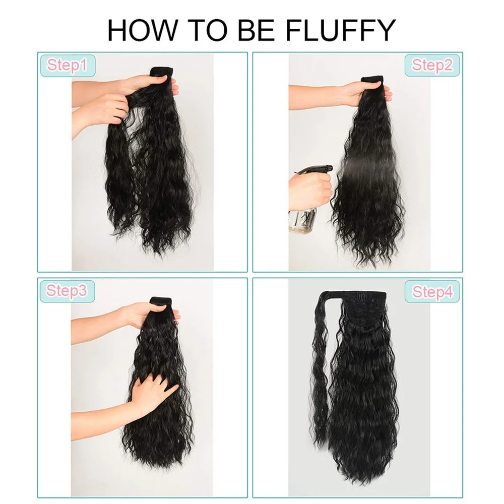 22 Inch Long Wavy Curly Ponytail Extension Wrap Around Clip in Natural Soft Synthetic Ponytail Hairpiece for Women Daily Use