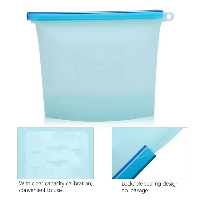Sac de conservation réutilisable en Silicone de qualité alimentaire, 1000ml, pour déjeuner, Sandwich, collation, liquide, congélateur de fruits, sacs à fermeture éclair, 4 couleurs 3