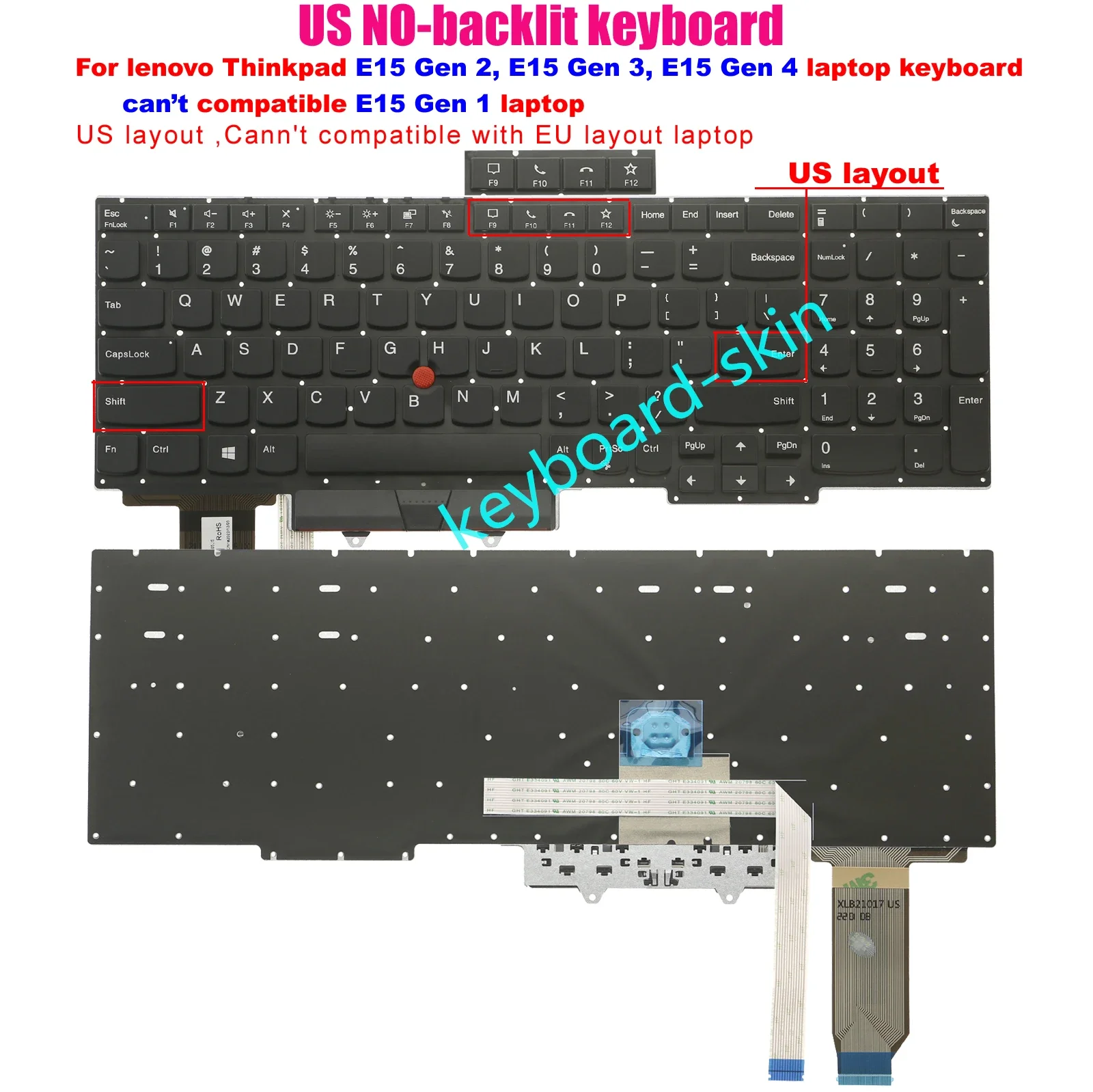 

Клавиатура без рамки для ноутбуков IBM Lenovo Thinkpad E15 Gen 2,E15 Gen 3,E15 G4