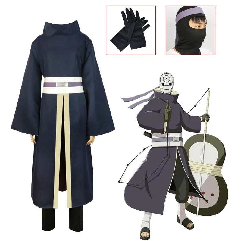 Hot Anime Akatsuki Mask Man Uchiha Obito Cosplay Costumes Tobi Uniform Accessories Set Women and Men Full |