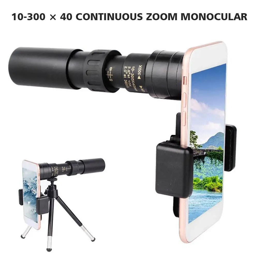 10-300X40 Metal Continuous Zoom Monocular Mobile Phone Camera Adjustable High-definition Telescope Hunt Tourism Scope Outdoor 5