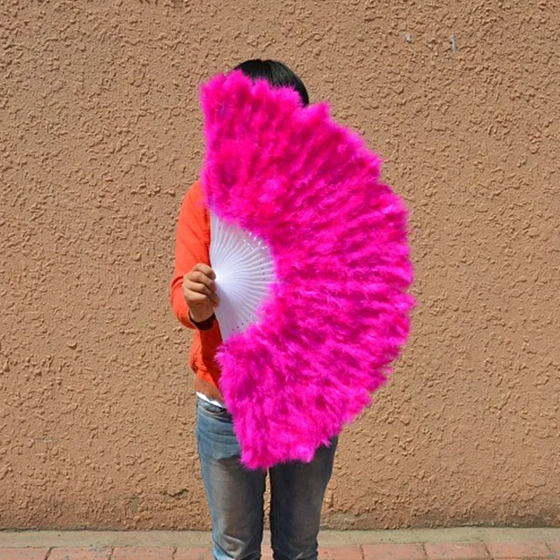 Folding Hand Fan Folded Turkey Feather Handmade For Dance Wedding Decoration