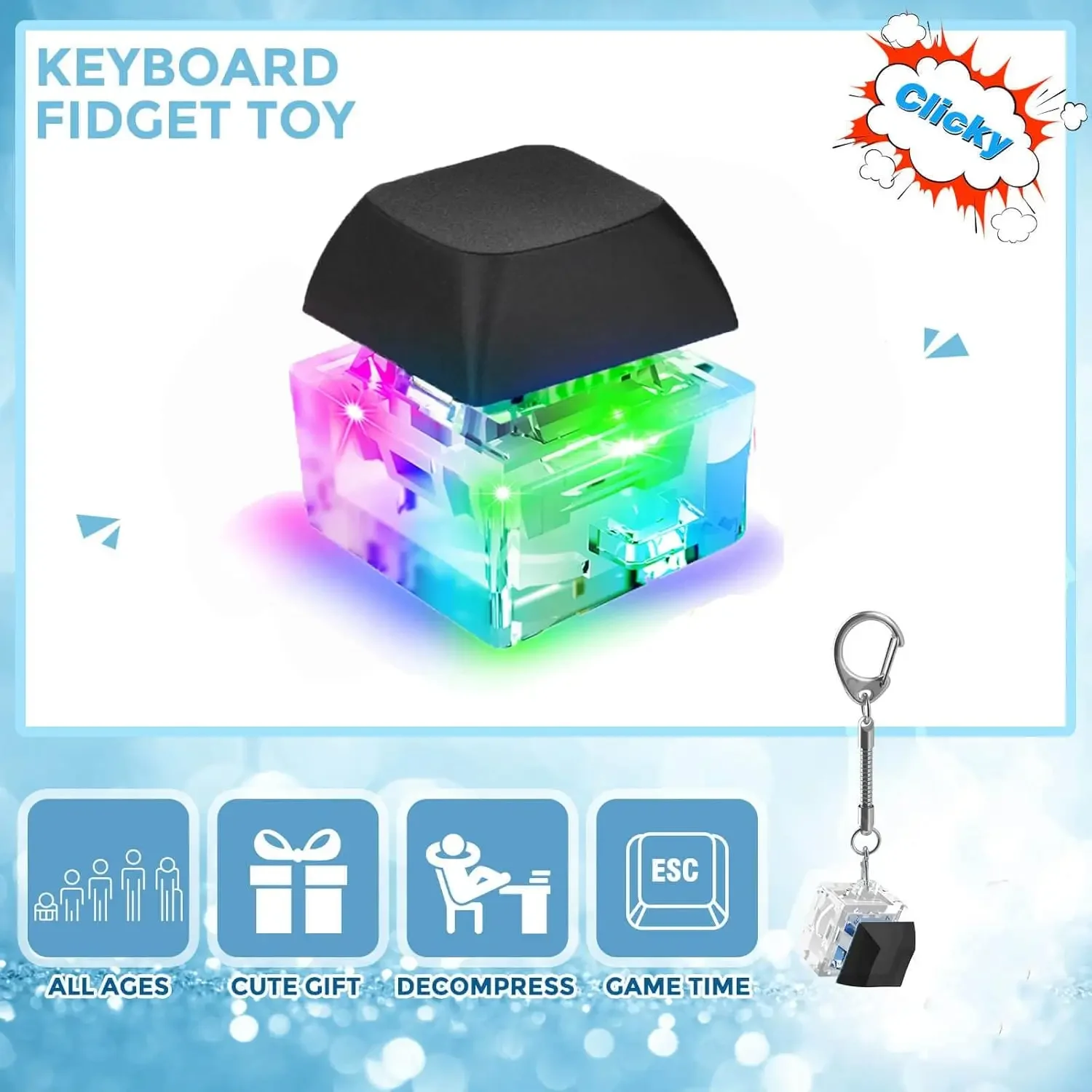 Keyboard Fidget Toys Keychain Keyboard Decompression Toys Fidget Toy Stress Relief Gifts Finger Clicker Key Chain