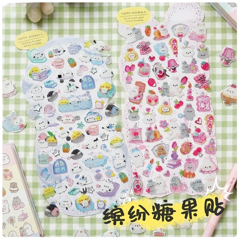 4 개 행복한 동물 새 고양이 회색 개 스티커 스크랩북 Diy 저널 씰링 카와이 스티커 편지지 학교 용품 선물