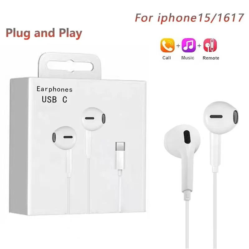 Auricolari Cablati Originali per Apple iPhone 17 15 16 Pro Max, Cuffie In-Ear Type-C per Samsung, Xiaomi, Vivo, OPPO OnePlus