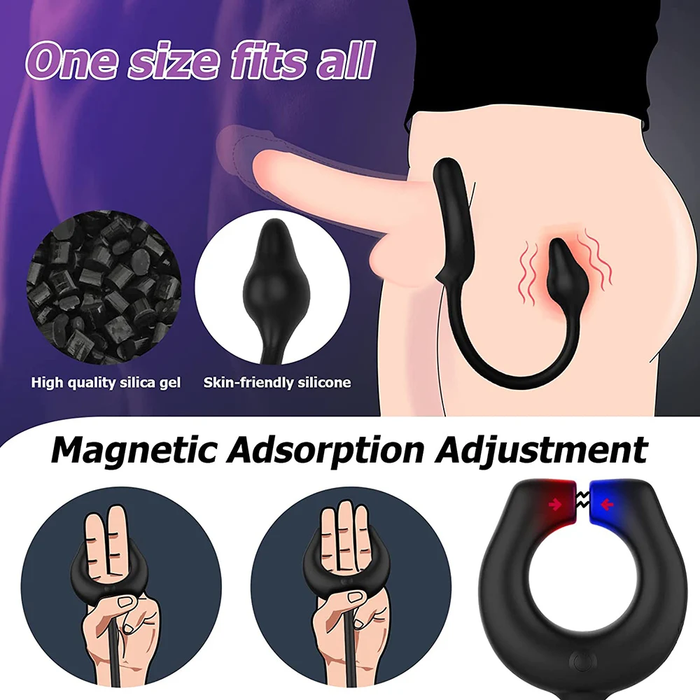 OEM Adjustable Penis Ring Vibrator Anal Sex Toys for Man Dick Prostate Massager Butt Plug Stimulator Sexy Toys Men Delay Cock Rings S0574e95980f8423091254aca86154294F