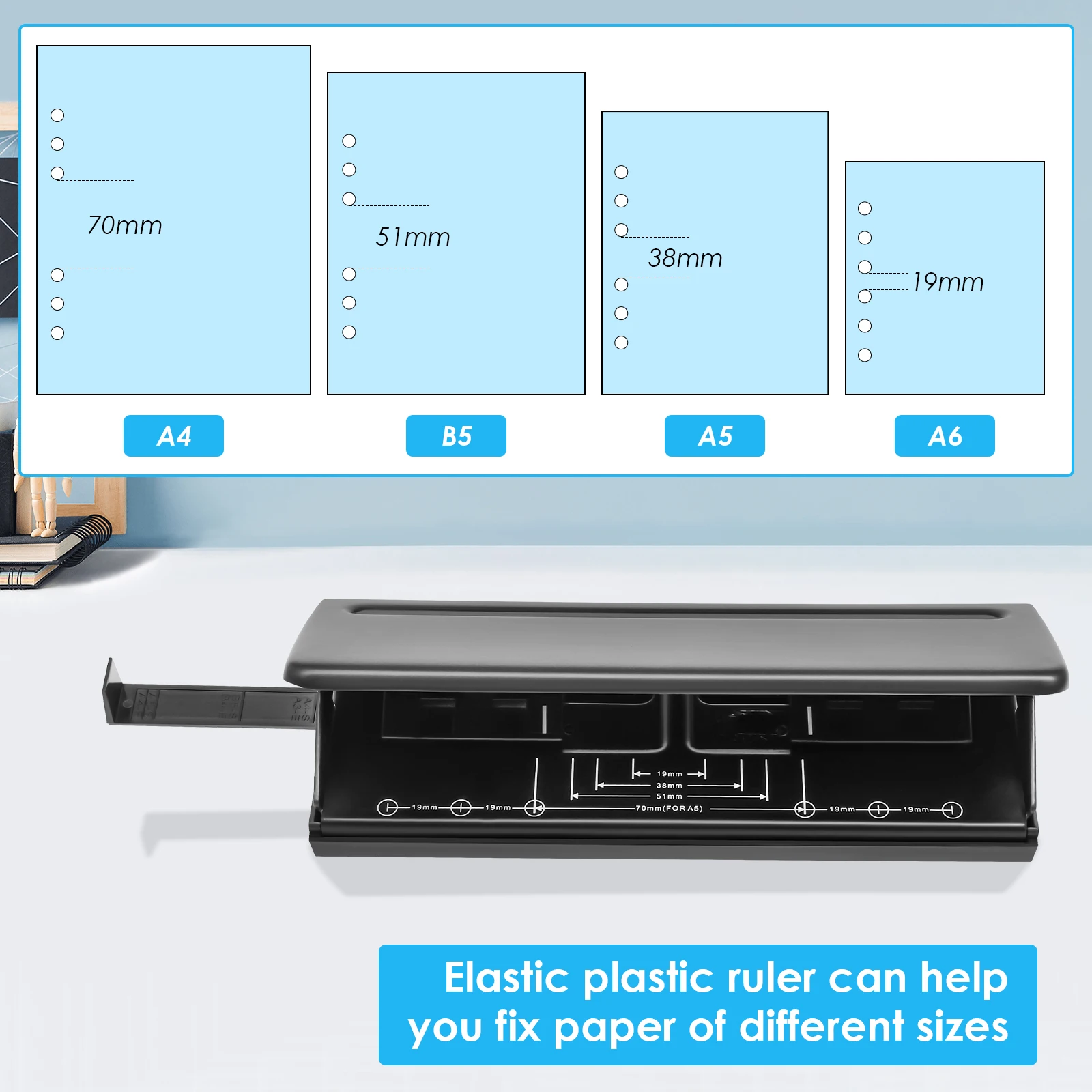 Metal Adjustable 6 Hole Paper Puncher for Notebooks and Planners