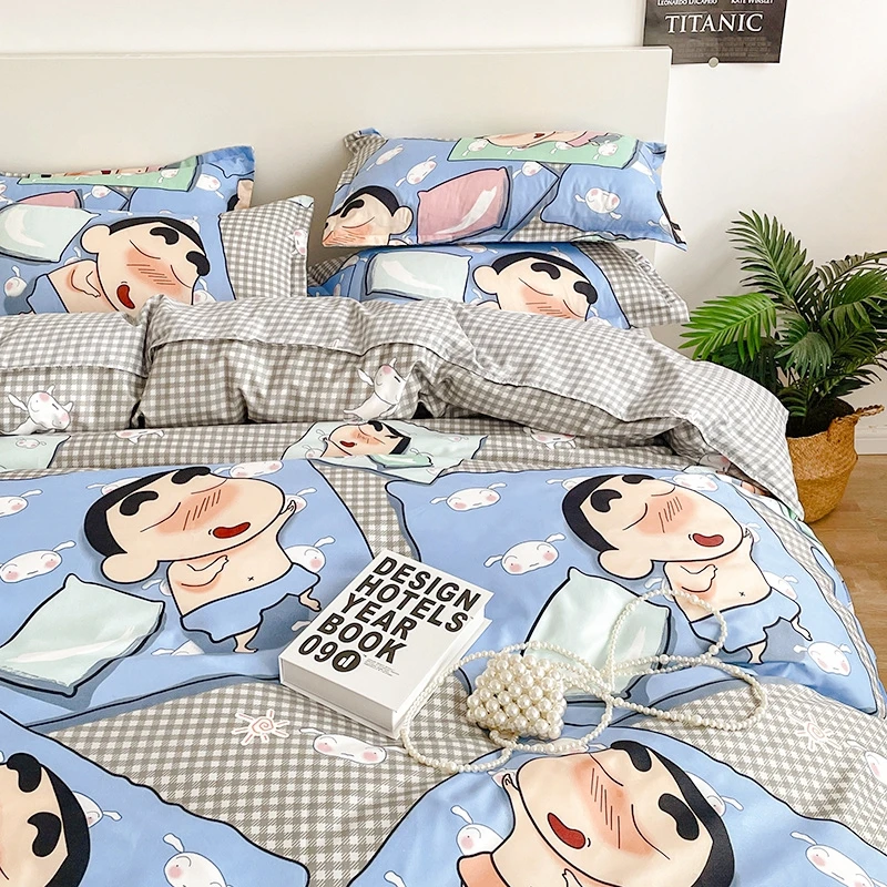 

Anime Crayon Shin-Chan Hello Kitty Bedlinen Set Quilt Comforter Pillow Case Bedclothes Adult Kid Boy Bed Bedroom Four-Piece Set