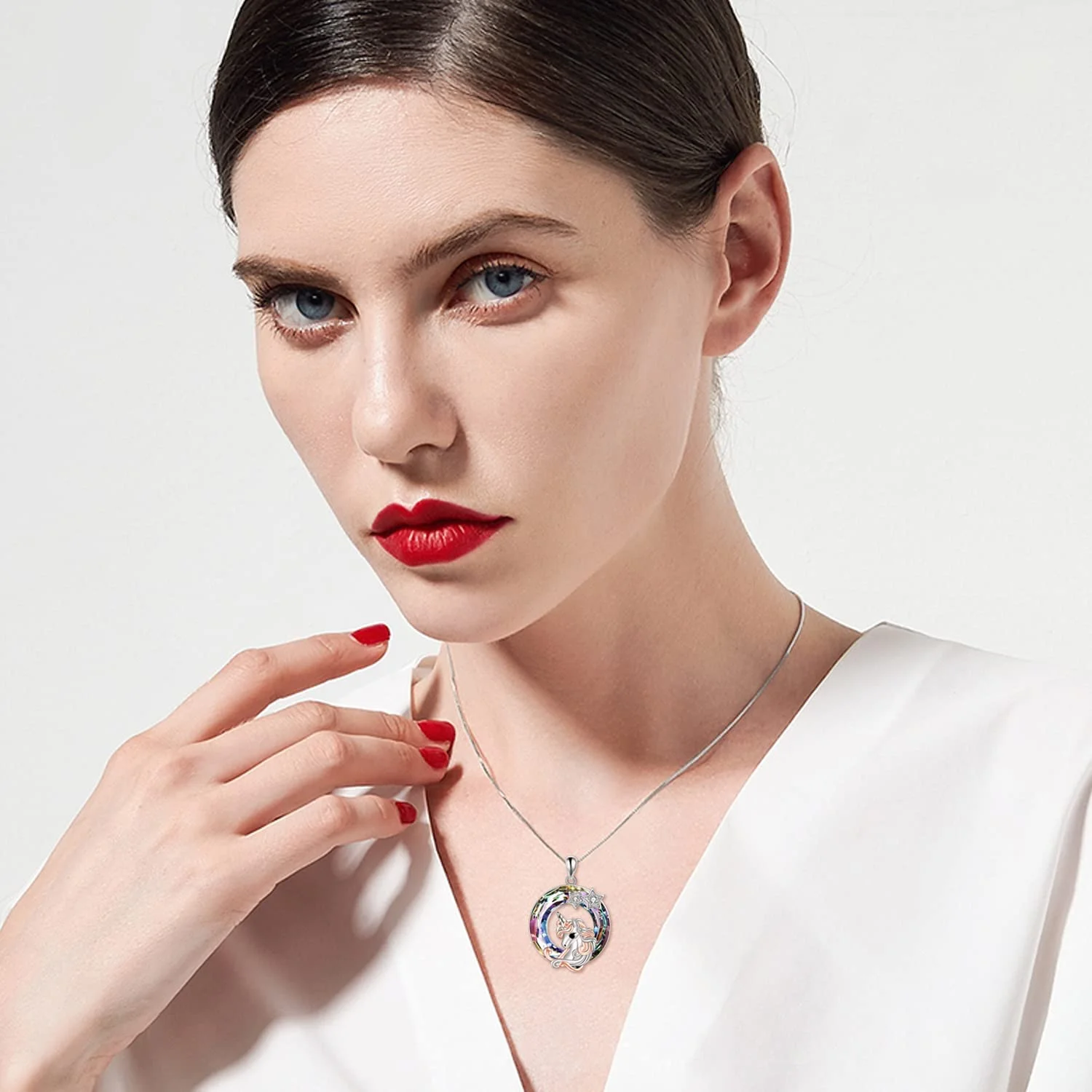 Lucky Unicorn Swarovski Crystal Necklace for Women Girls Jewelry Gift