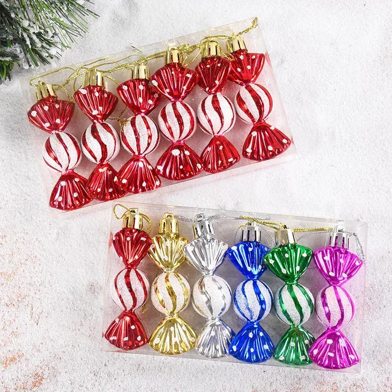 Christmas Decorations Plastic Colored Candy Ball Hanging Ornaments Christmas Tree Candy Lollipop Pendants New Year Noel Decor