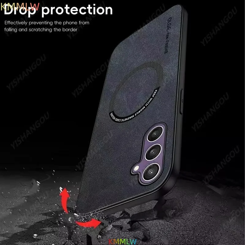 Luxury Leather Matte Phone Case with Car Magnetic Bracket Protector Cover