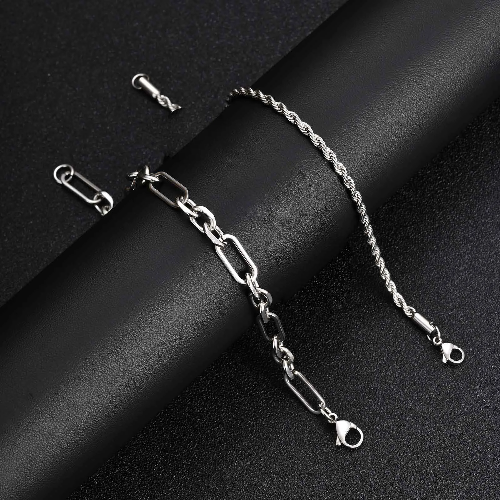 2pcs Men's Chain Bracelet,Silver Color Stainless Steel Bracelet,Stylish Jewelry Set Gift for Husband Dad BBF