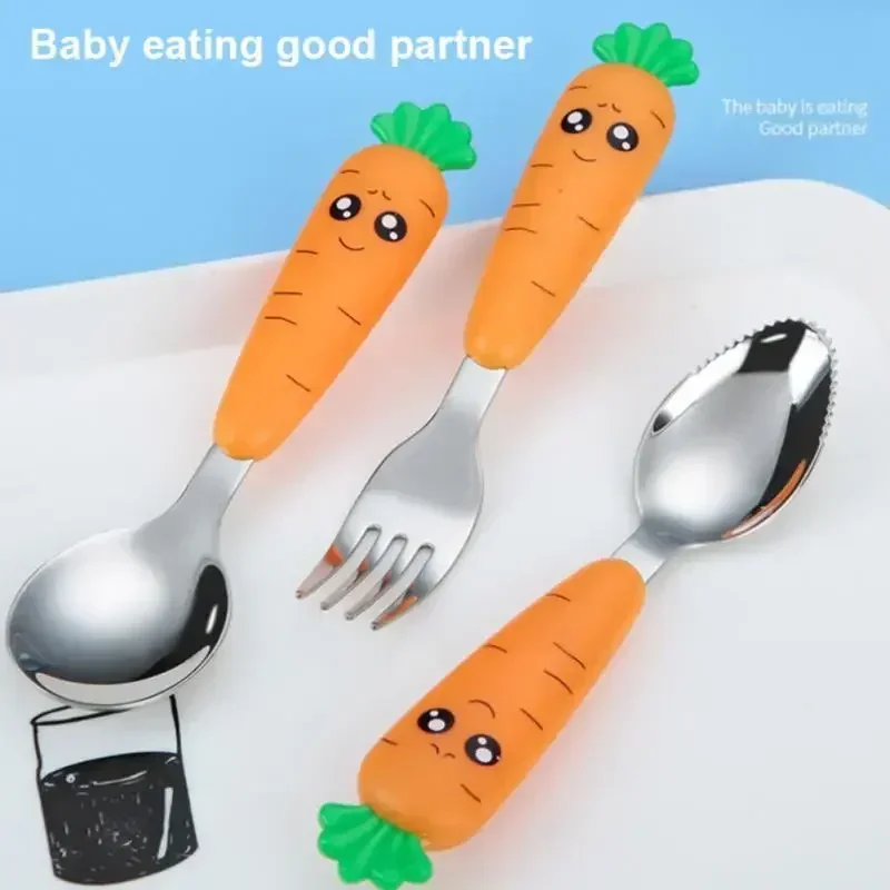 Stainless Steel Tableware Set Cartoon Carrot Spoon Fork for Kids