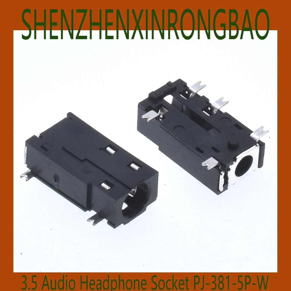 10Pcs 3.5MM audio headphone socket PJ-381-5P-W mini five pin patch 1 fixed column square head interface female base black