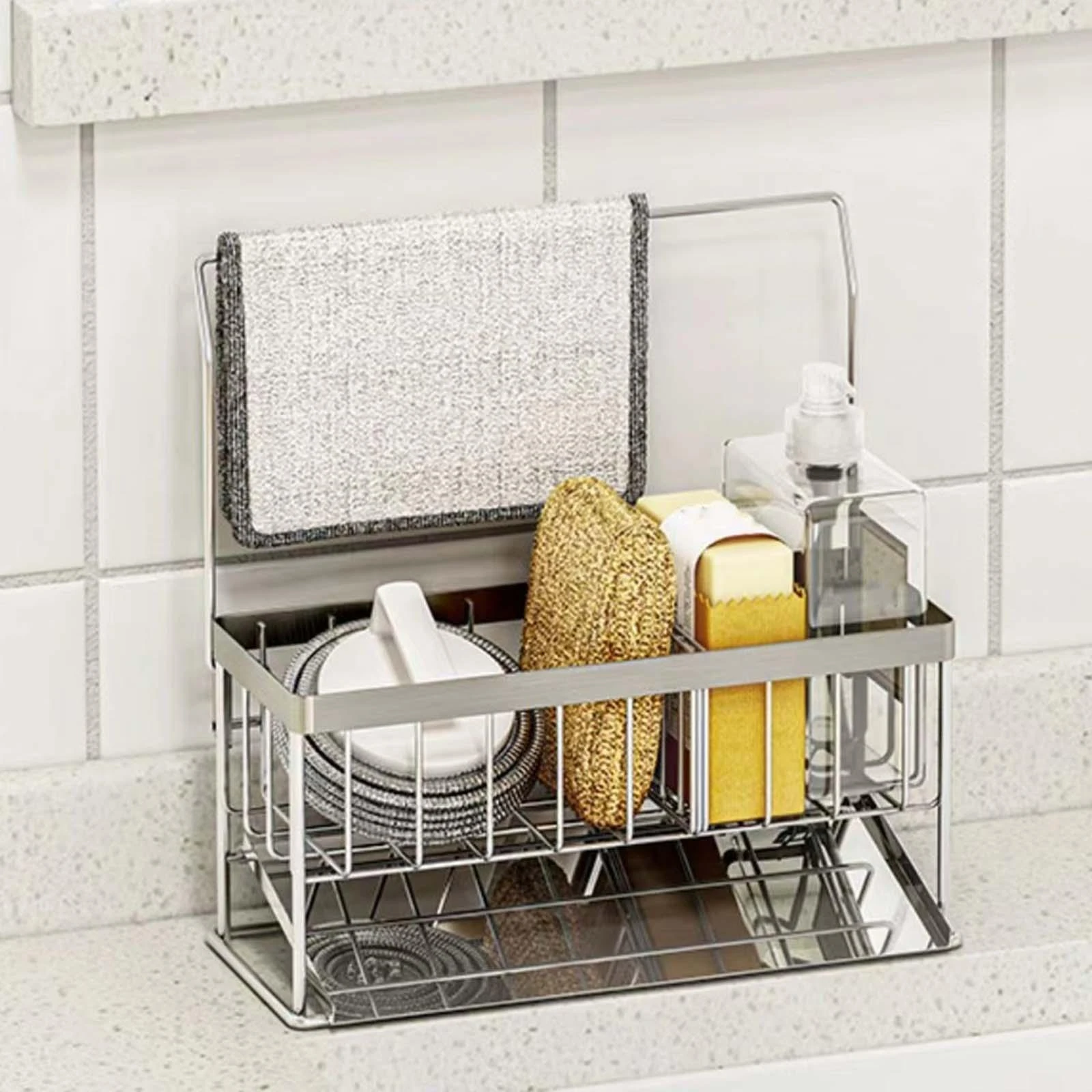 Sink Drain Rack Drainer Basket Dishcloth Shelf Sponge Holder